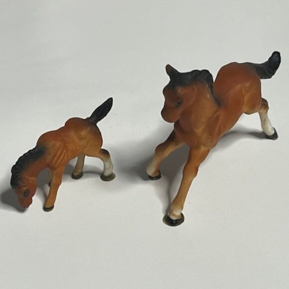 VTG Miniature Mama Horse & Colt Porcelain Figurines Brown Black - Picture 4 of 13
